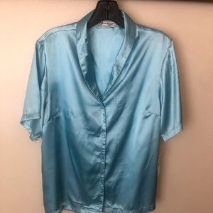 Chanteuse two piece blue short sleeve pajama set.